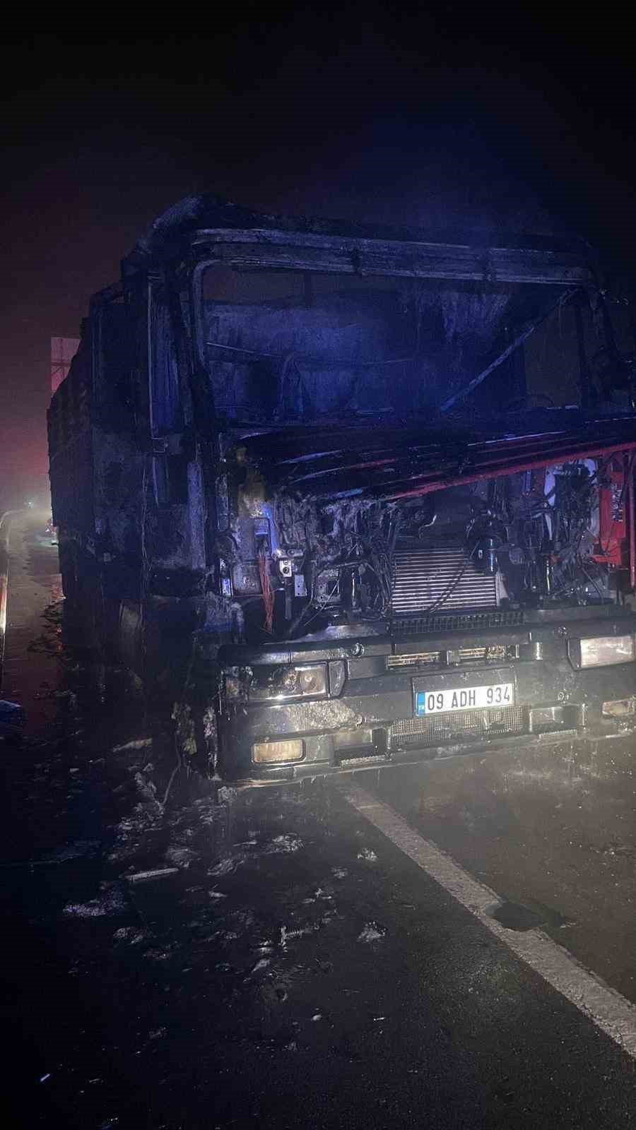 Seyir halinde bir anda alev alan tır kül oldu